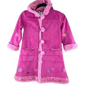 deux par deux Girls Pink Embroidered Long Winter Coat